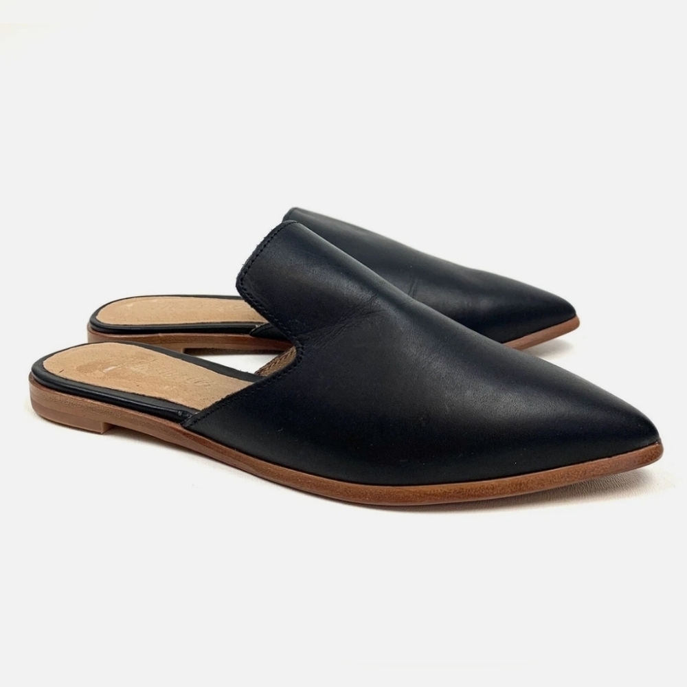 Madewell Black Leather Pointed Toe Slide Mules